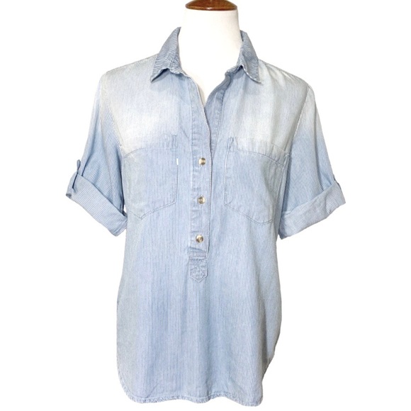 Anthropologie Tops - Anthropologie Chambray Pinstripe Pullover